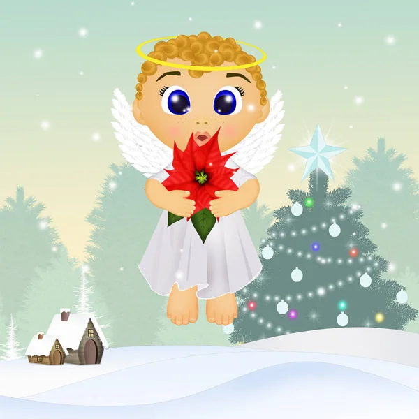 Engel Mit Weihnachtsstern — Stockfoto