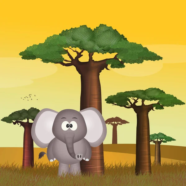 Ilustracja Baobabu Słoń — Zdjęcie stockowe