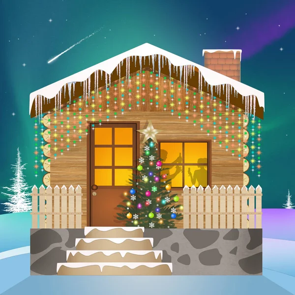 Häuschen Mit Weihnachtsdekoration — Stockfoto