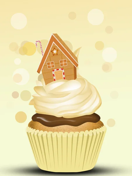 Cupcake Mit Marzipanhaus — Stockfoto