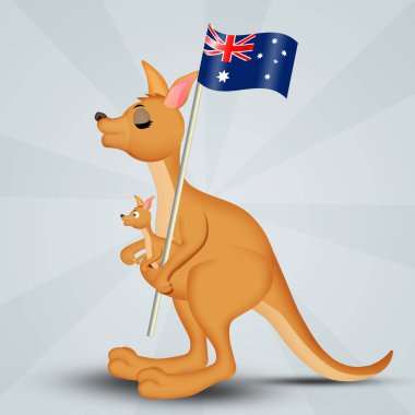 Avustralya bayrağı simgesi ile kanguru çizimi