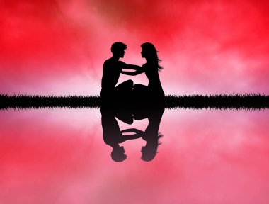 Nehri üzerinde meditasyon çift