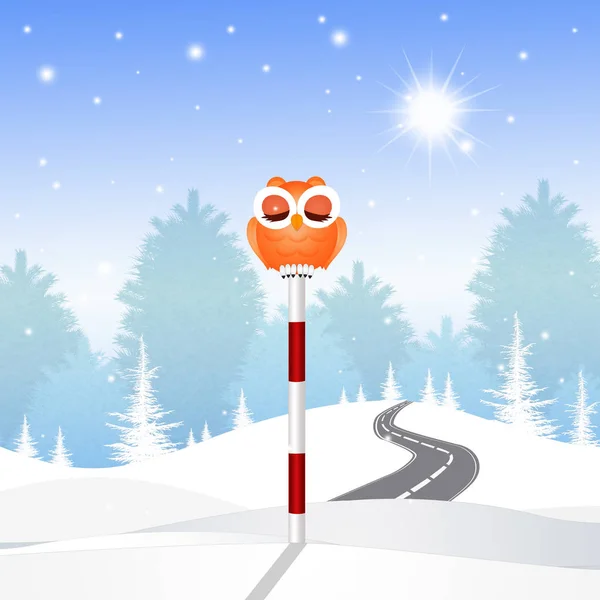 illustration of funny owl on pole sign