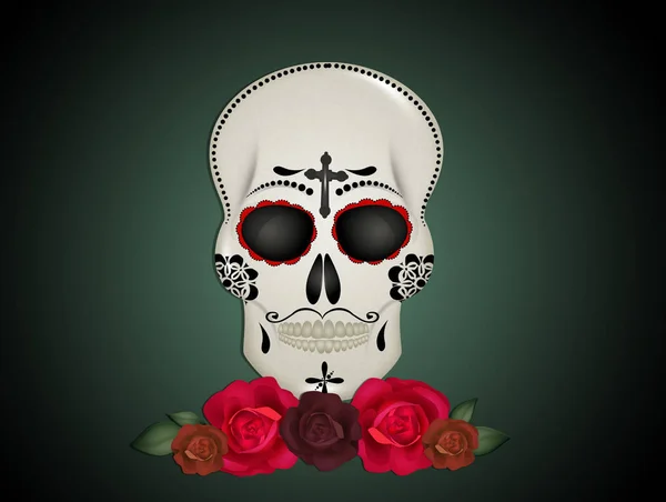 illustration of skull and roses