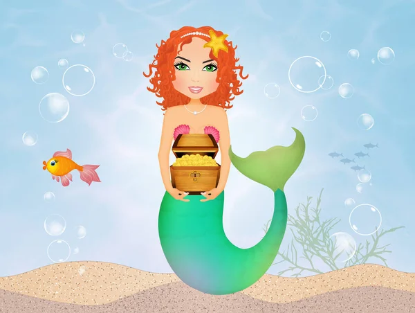Mermaid Treasure Chest Bottom Sea — Stock Photo, Image