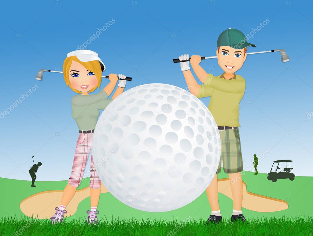 man and woman playing golf