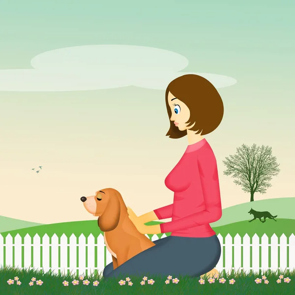Girl Takes Care Dog — Stock Photo, Image