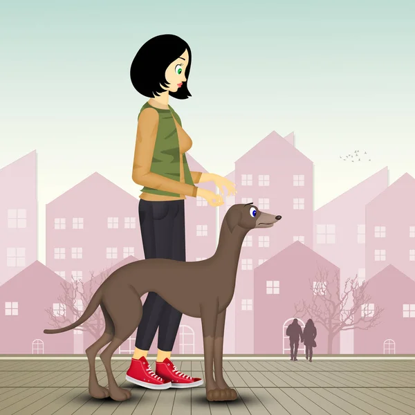 illustration of girl with greyhound dog