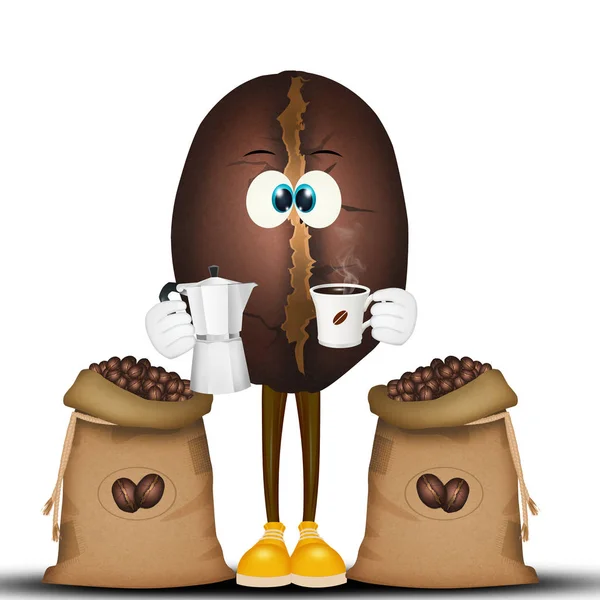 Illustration Funny Coffee Bean Coffeepot — Stock Photo, Image
