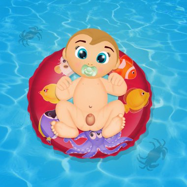lifebuoy su üzerinde komik bebek