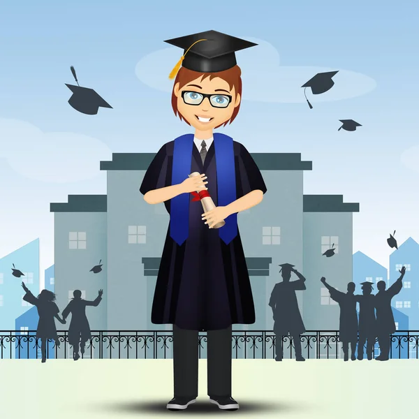 Illustration Pojke Med Diplom För Gradering — Stockfoto
