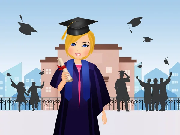 Illustration Fille Blonde Avec Graduation — Photo