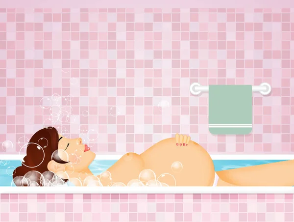 浴槽の中の妊娠中の女性のイラスト — ストック写真