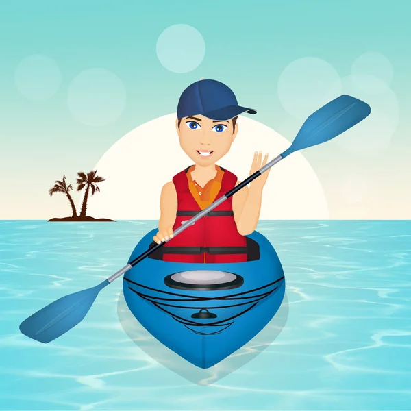 Illustrazione Dell Uomo Nel Kayak — Foto Stock