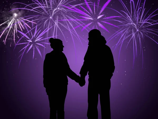 Illustration Eines Paares Beim Anblick Der Feuerwerksexplosion — Stockfoto