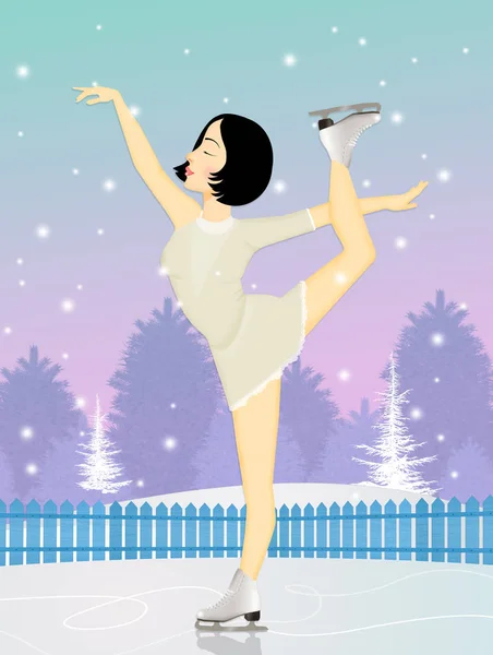 Illustration Woman Skating Ice — Stock Photo, Image