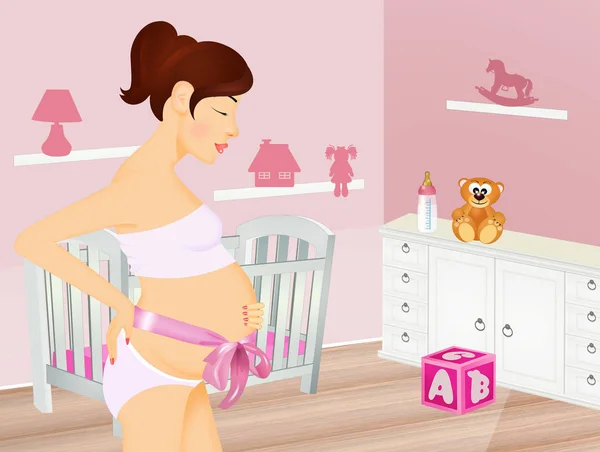 Pregnant Girl Little Girl Bedroom — Stock Photo, Image