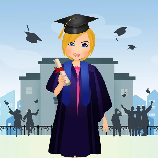 Illustration Fille Blonde Avec Graduation — Photo