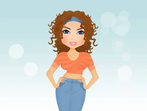 Illustration Brunette Curly Woman — Stock Photo, Image