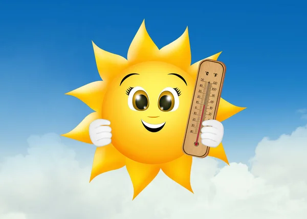 用温度计说明太阳 — 图库照片