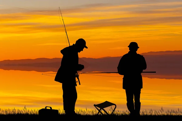 Obrázek Rybáře Při Západu Slunce — Stock fotografie