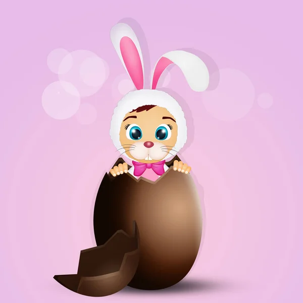 child with rabbit costume in the Easter egg