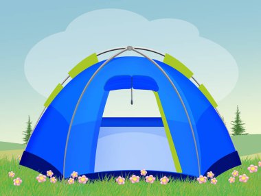 çayırda kamp çadırı illüstrasyon