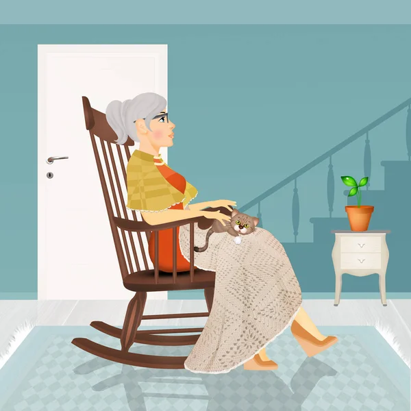 Illustration Grand Mère Assise Sur Fauteuil Bascule — Photo