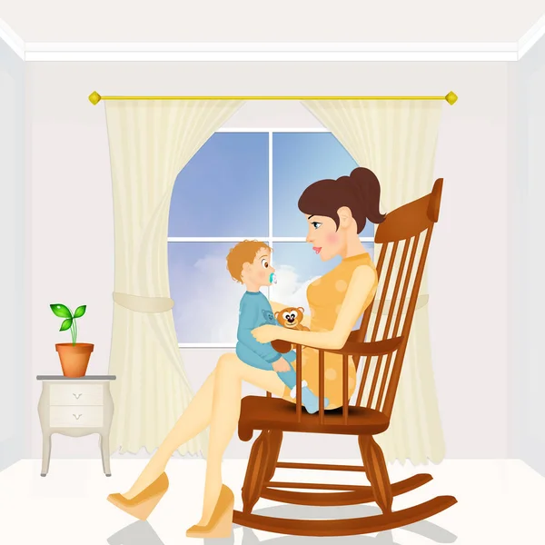 Mom Wit Son Chair — Stock Photo, Image