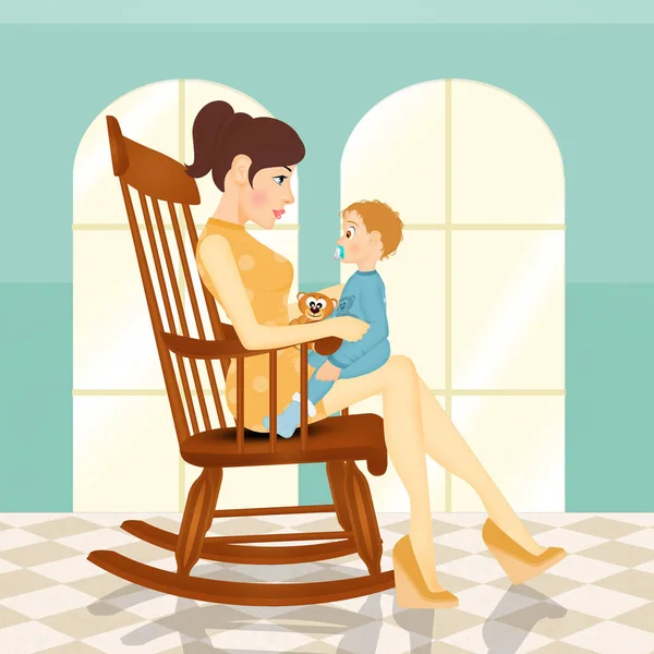 Mutter Mit Baby Auf Schaukelstuhl — Stockfoto