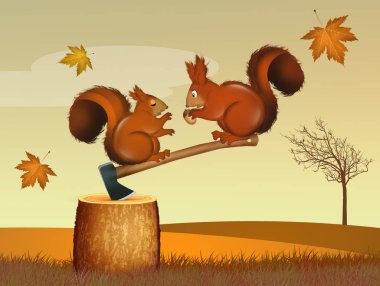 gövde üzerinde sincap illüstrasyon