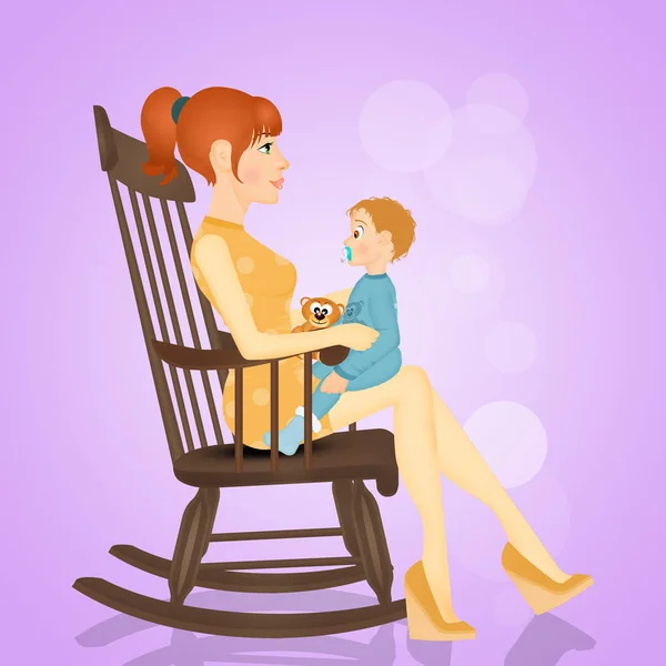 mother with baby on rocking chair