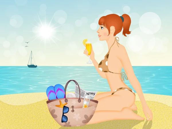 Ilustración Chica Vacaciones Verano — Foto de Stock