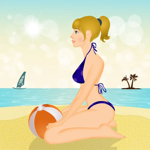 Ilustración Chica Rubia Playa — Foto de Stock