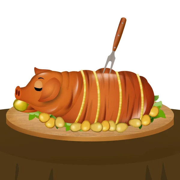 illustration of roast pork with apple