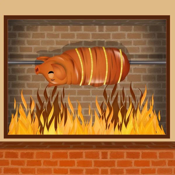 烤猪肉卡通的插图 — 图库照片