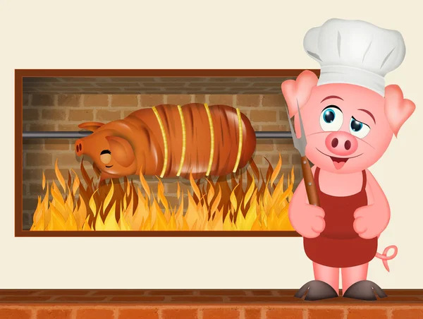 Ilustração Porco Cozinhando Porco — Fotografia de Stock