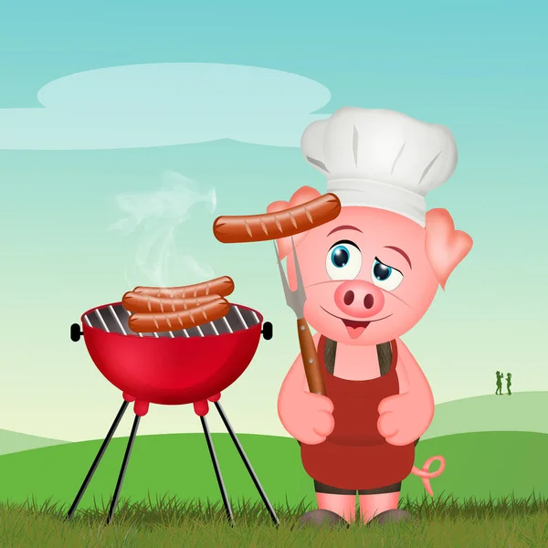 Pig Cooking Sausages Barbecue — Stock Photo, Image