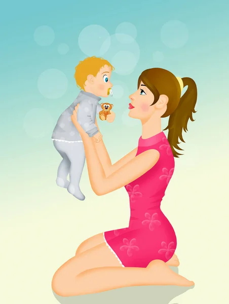 插图妈妈与婴儿 — 图库照片