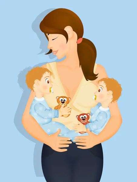 母亲与婴儿男性双胞胎 — 图库照片