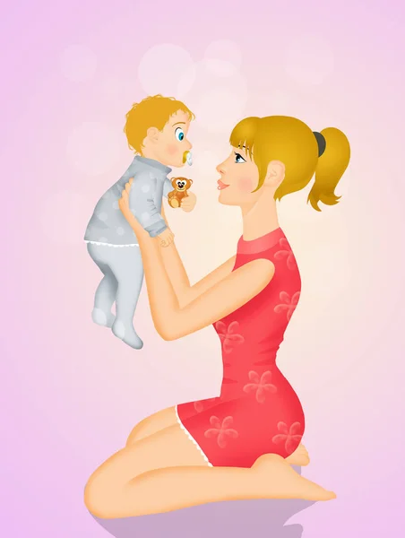 Ilustración Madre Alegre Con Niño —  Fotos de Stock