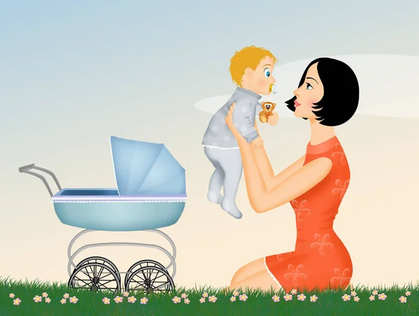 Illustration Einer Glücklichen Mutter Mit Baby — Stockfoto