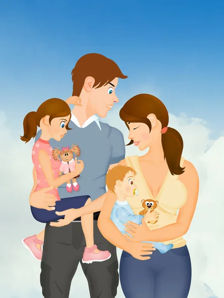 Illustration Eines Paares Mit Kindern — Stockfoto