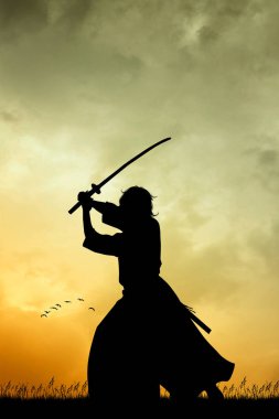 gün batımında Samuray illüstrasyon