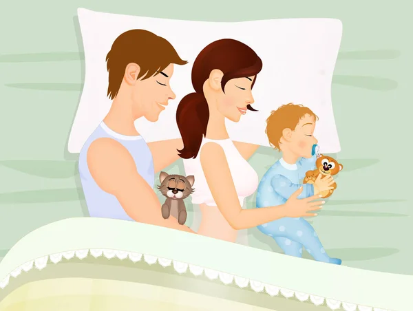 illustration of family sleeping together in the bed