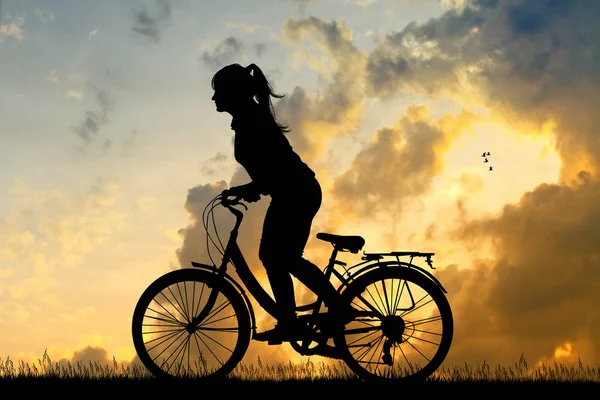 Ilustração Menina Ciclismo Por Sol — Fotografia de Stock