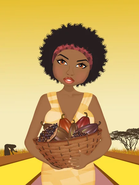 Afrykańska Kobieta Kakao — Zdjęcie stockowe