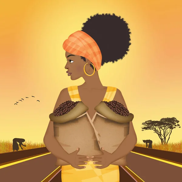 Afro Kvinna Växer Kaffe — Stockfoto