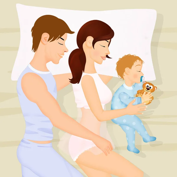illustration of family sleeping together in the bed