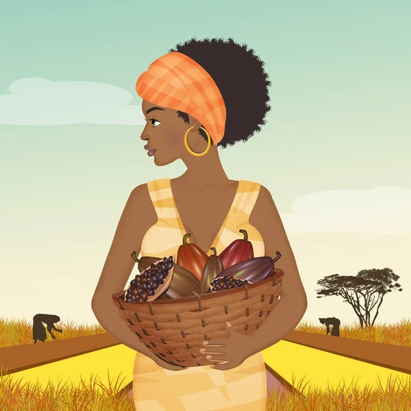 Afrykańska Kobieta Rośnie Kakao — Zdjęcie stockowe